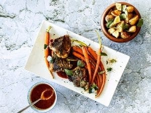 Moroccan Lamb with Tomato Mint Sauce and carrots